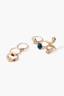 Faux Gem Snake Charm Ring Set