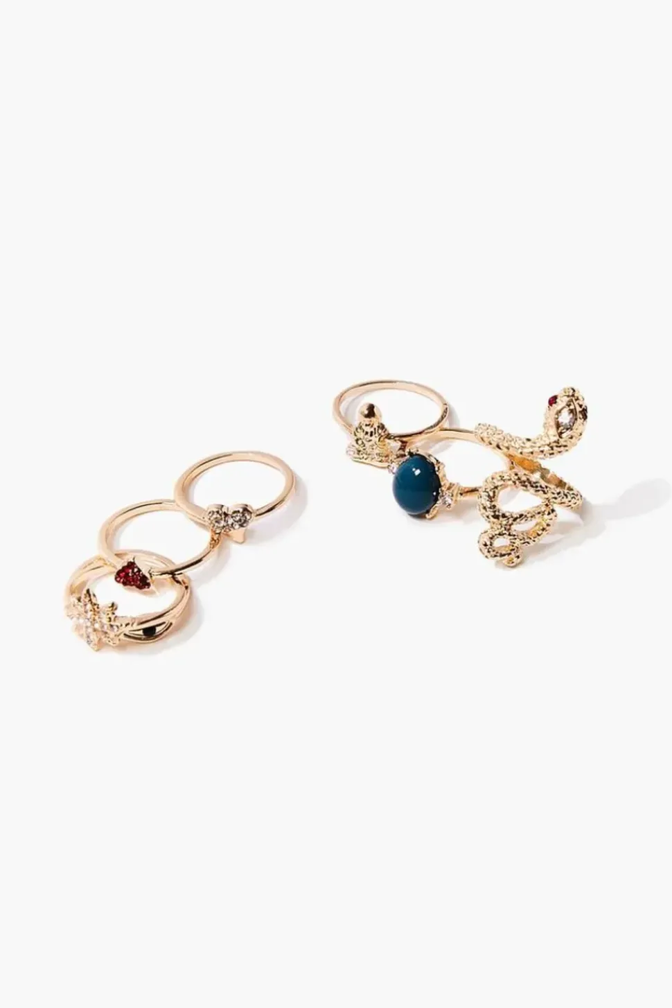 Faux Gem Snake Charm Ring Set