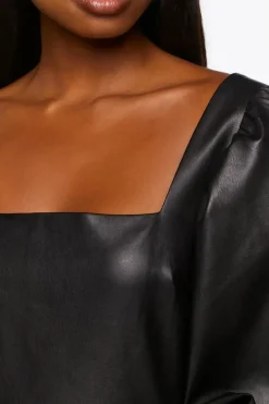 Faux Leather Balloon-Sleeve Mini Dress
