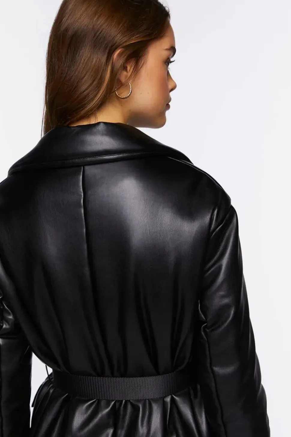 Faux Leather Belted Jacket