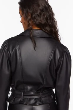 Faux Leather Belted Moto Jacket