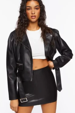 Faux Leather Belted Moto Jacket