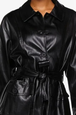 Faux Leather Belted Shacket