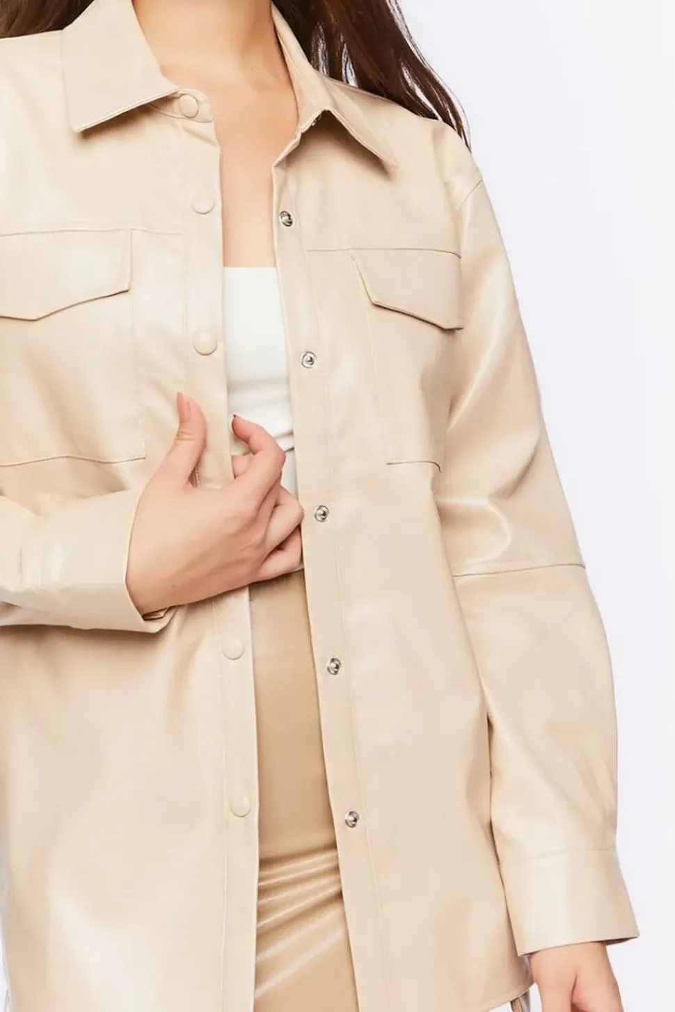 Faux Leather Belted Trench Jacket