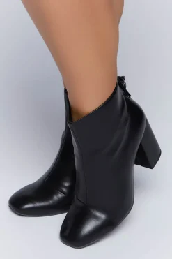 Faux Leather Block Heel Booties (Wide)