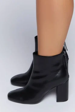Faux Leather Block Heel Booties (Wide)