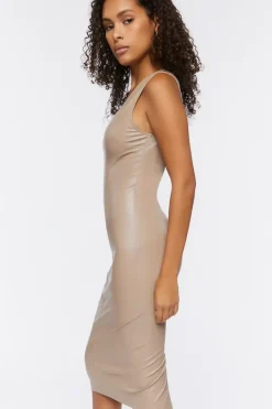 Faux Leather Bodycon Midi Dress