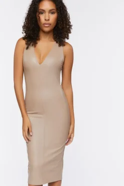 Faux Leather Bodycon Midi Dress