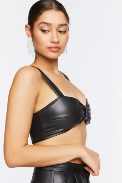 Faux Leather Bow Bralette