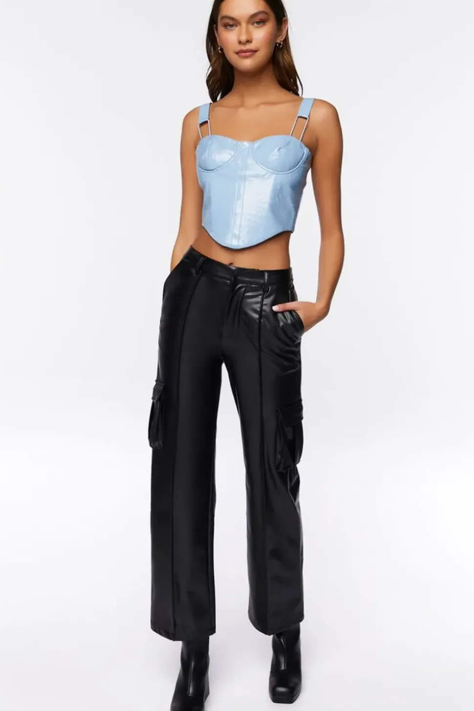 Faux Leather Bustier Crop Top