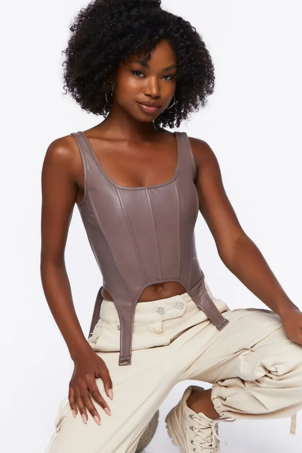 Faux Leather Bustier Crop Top