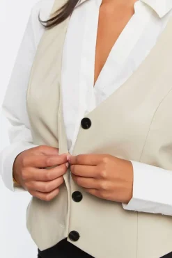 Faux Leather Button-Front Vest