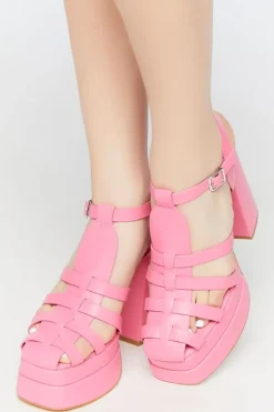 Faux Leather Caged Platform Heels