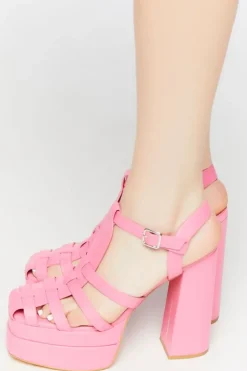 Faux Leather Caged Platform Heels