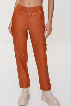 Faux Leather Cargo Ankle Pants