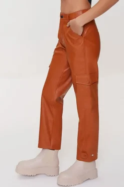 Faux Leather Cargo Ankle Pants