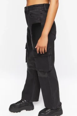 Faux Leather Cargo Jeans
