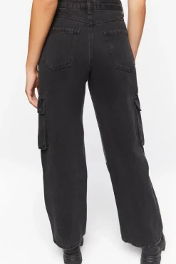 Faux Leather Cargo Jeans