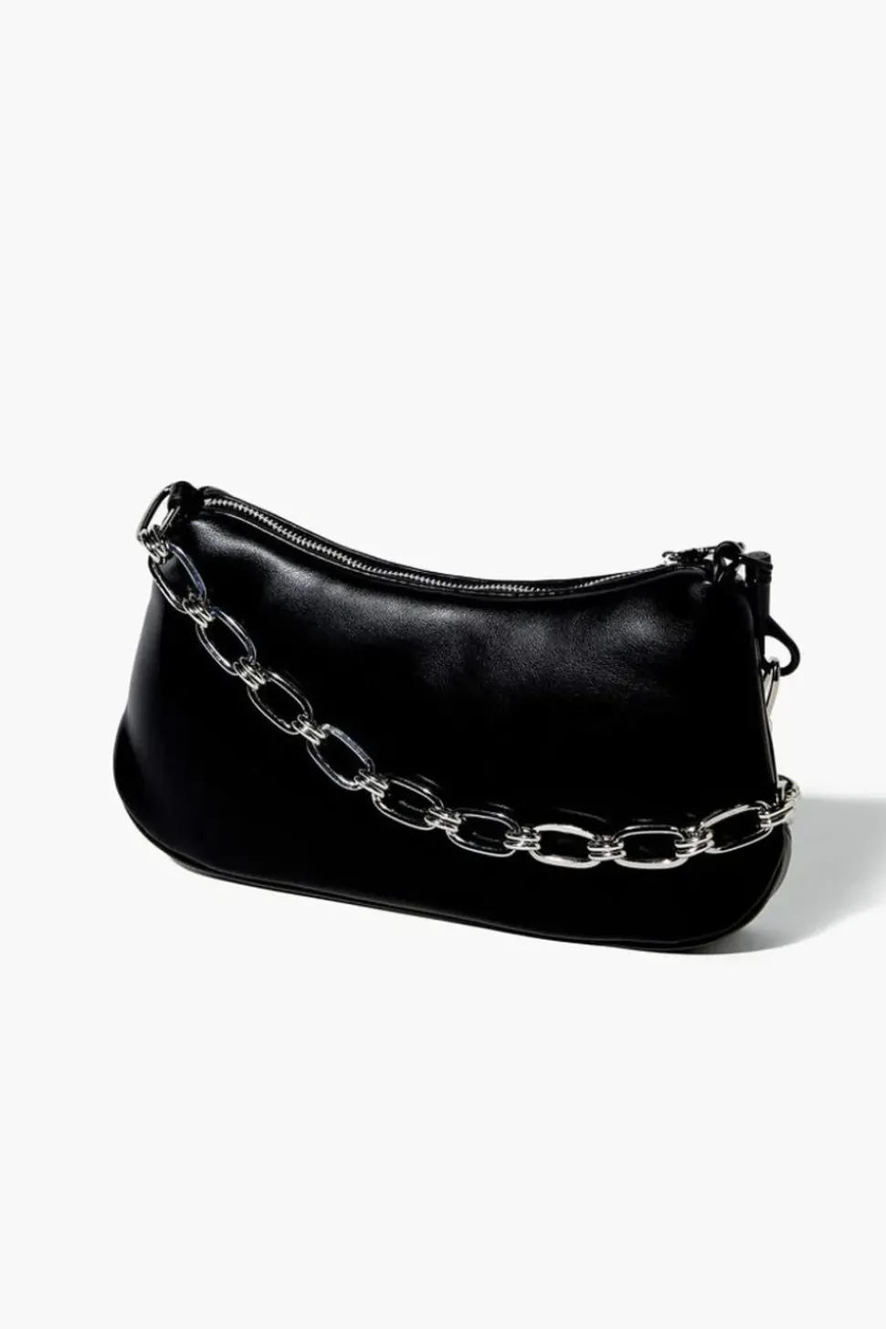 Faux Leather Chain Baguette Bag