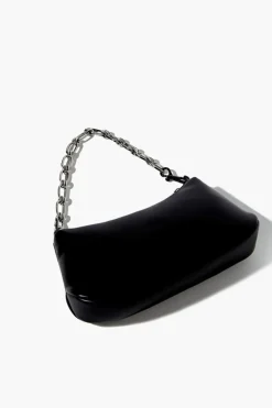 Faux Leather Chain Baguette Bag