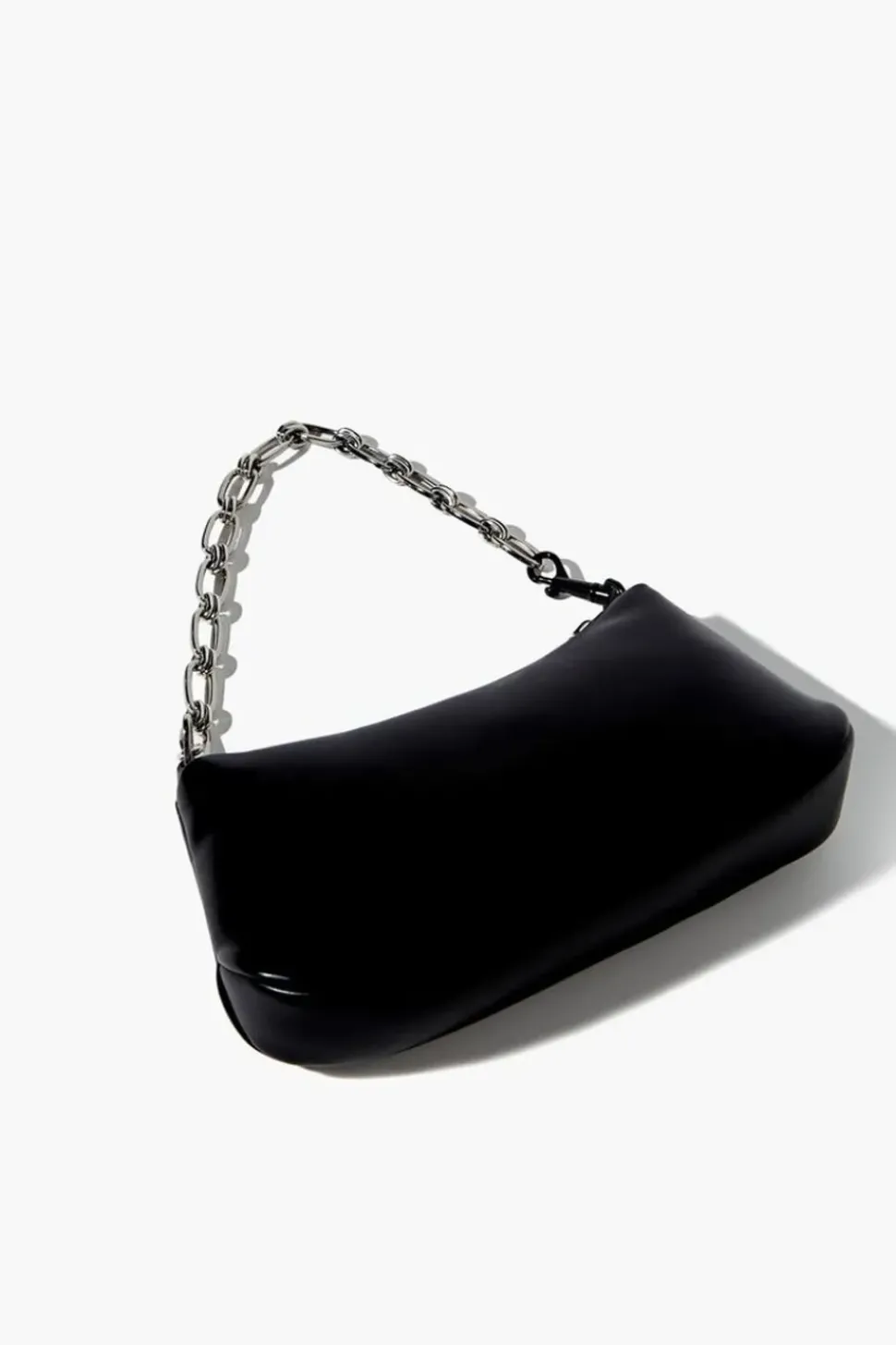 Faux Leather Chain Baguette Bag