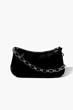 Faux Leather Chain Baguette Bag