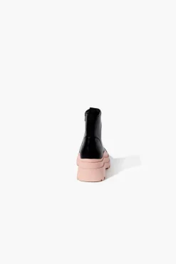 Faux Leather Colorblock Lug Booties