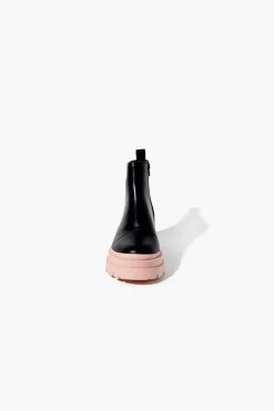 Faux Leather Colorblock Lug Booties