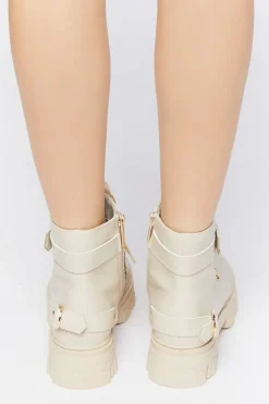 Faux Leather Combat Ankle Boots