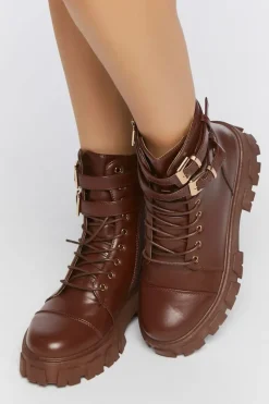Faux Leather Combat Booties