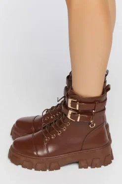 Faux Leather Combat Booties