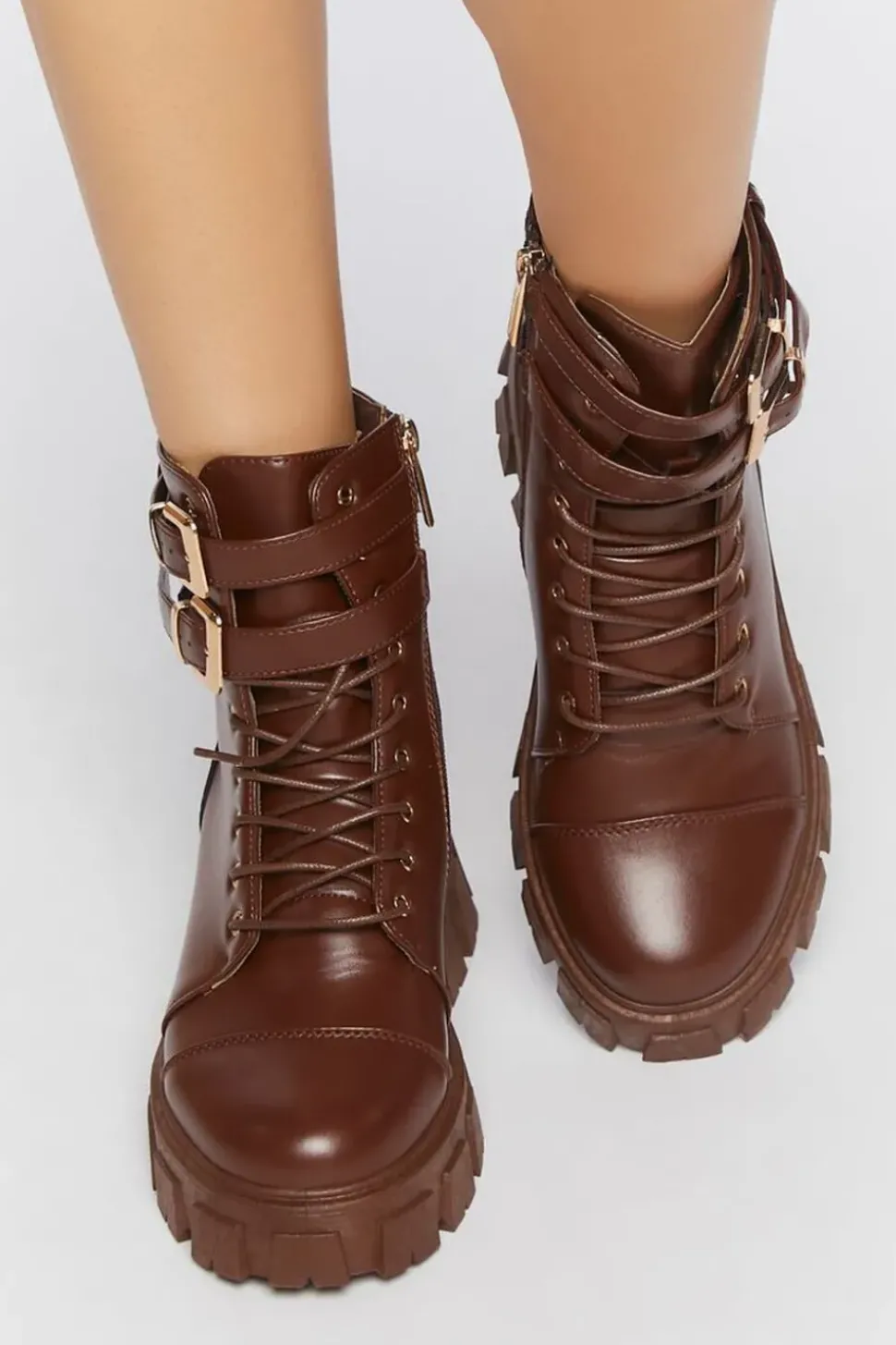 Faux Leather Combat Booties