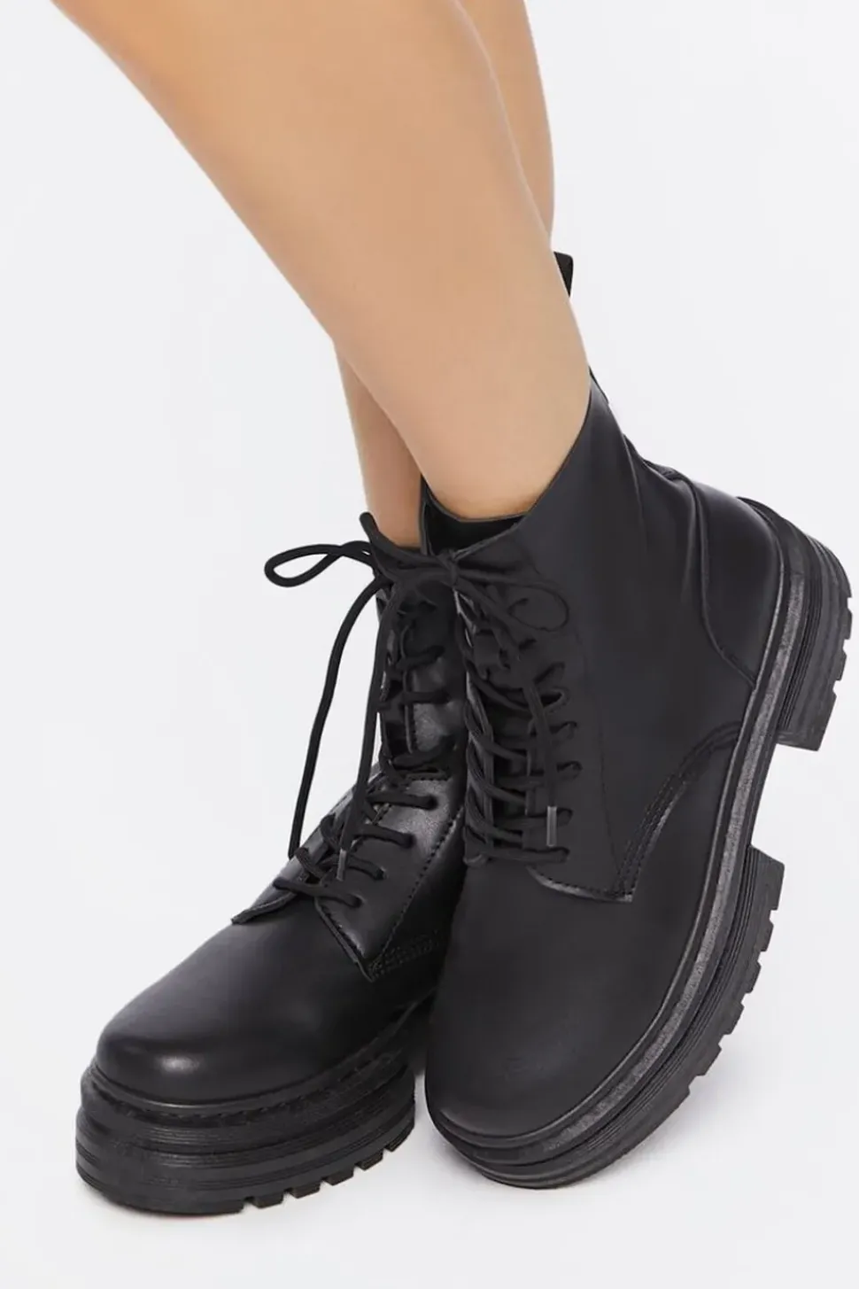 Faux Leather Combat Boots
