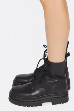 Faux Leather Combat Boots