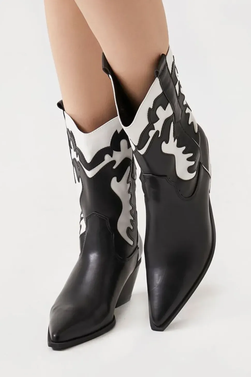 Faux Leather Contrast Cowboy Boots