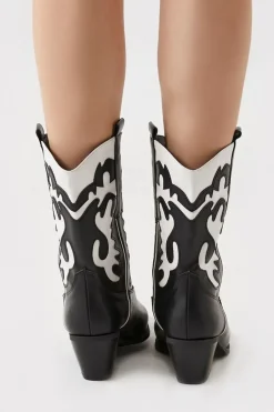 Faux Leather Contrast Cowboy Boots