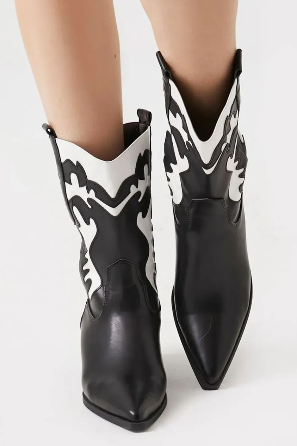 Faux Leather Contrast Cowboy Boots