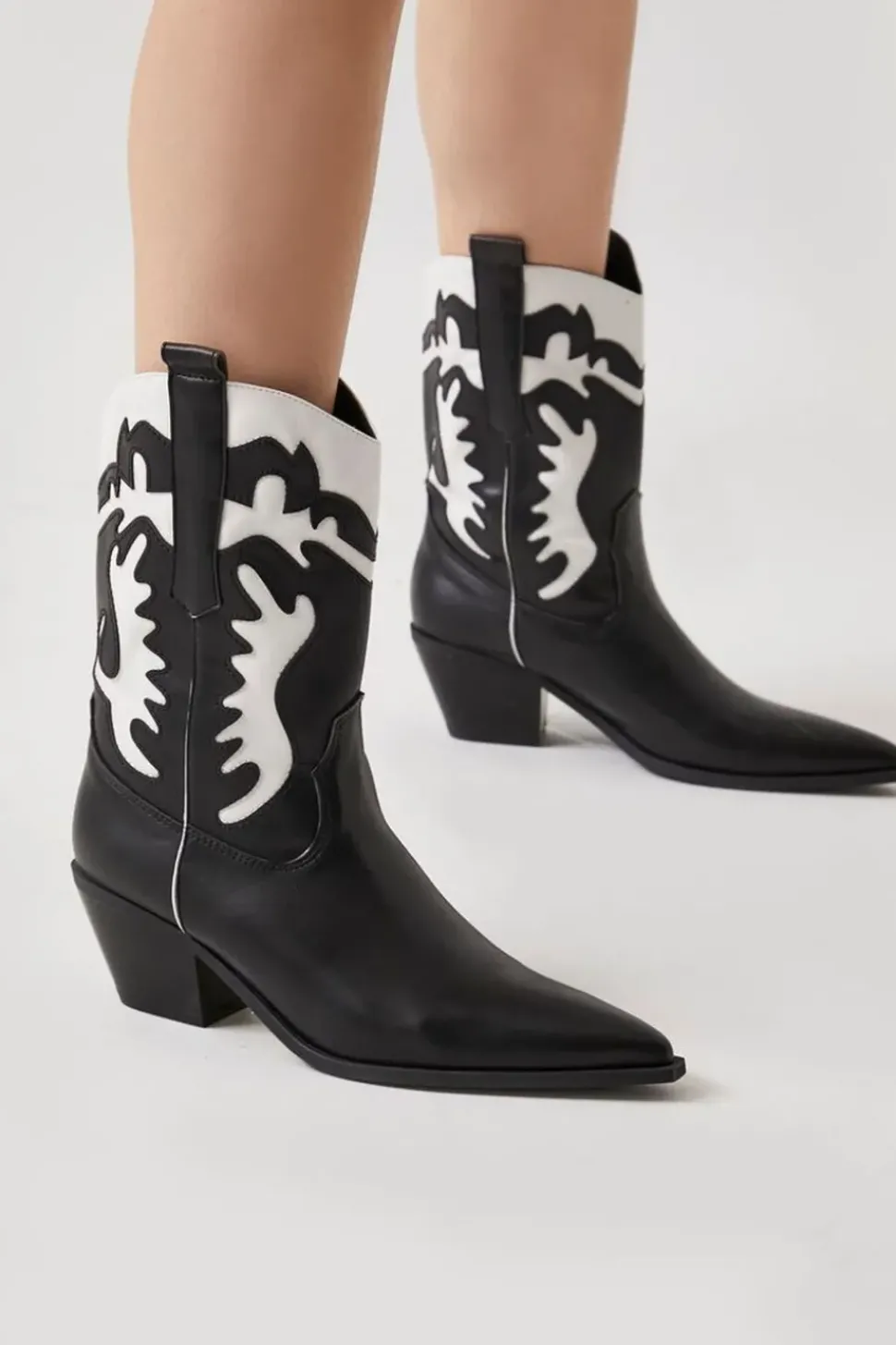 Faux Leather Contrast Cowboy Boots