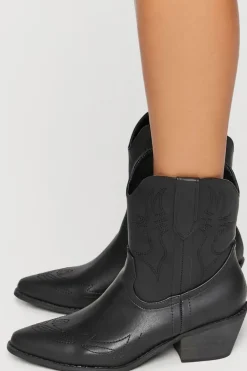Faux Leather Cowboy Ankle Boots