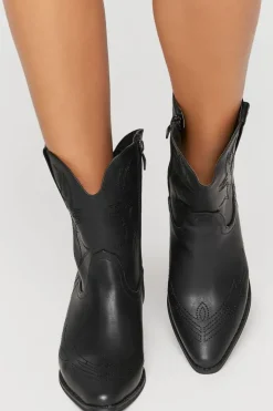 Faux Leather Cowboy Ankle Boots