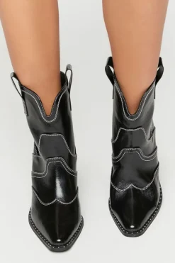 Faux Leather Cowboy Ankle Boots
