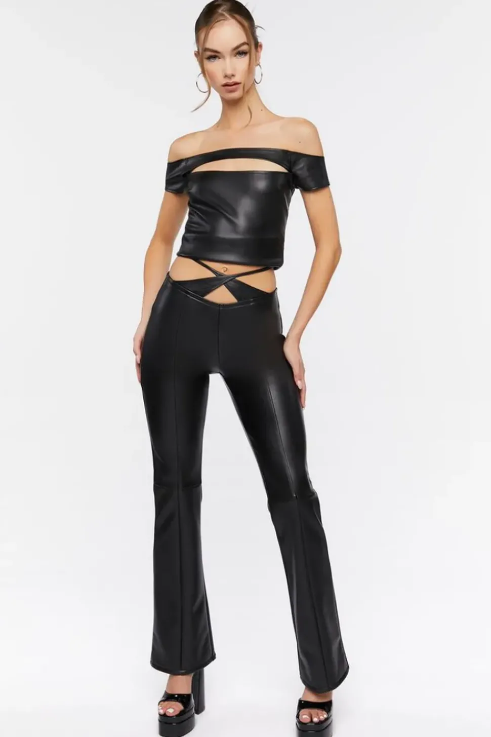Faux Leather Crisscross Cutout Pants
