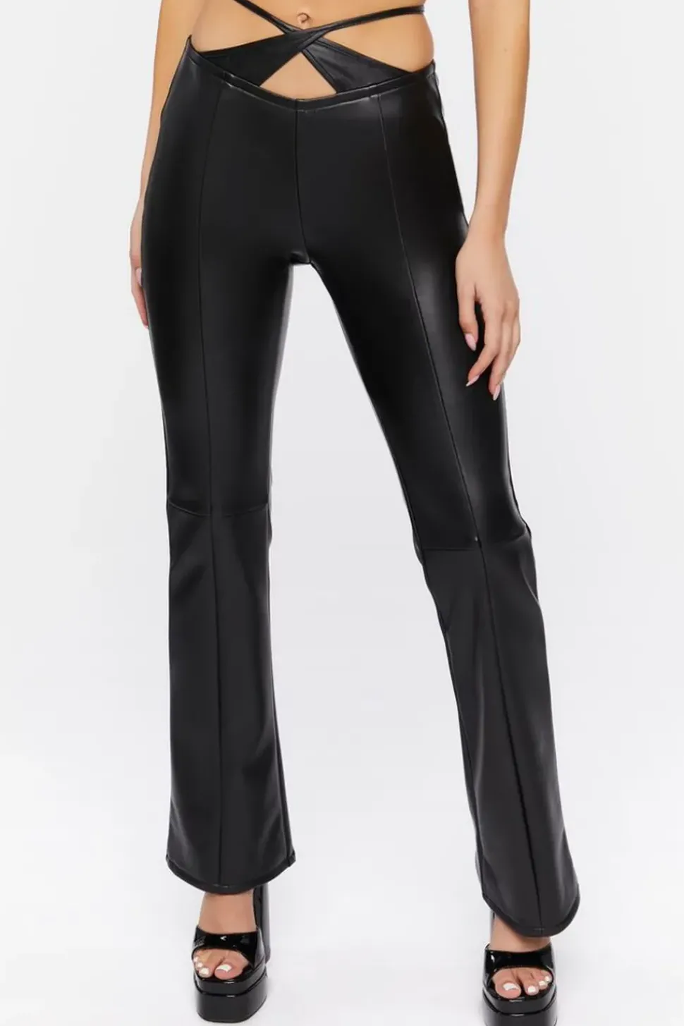 Faux Leather Crisscross Cutout Pants