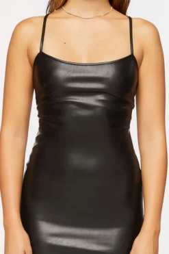 Faux Leather Crisscross Midi Dress