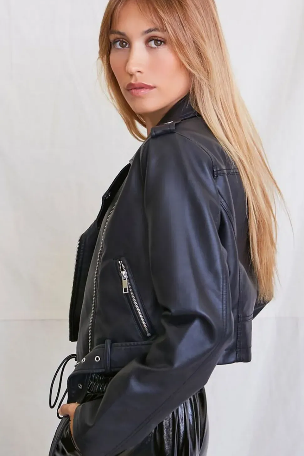 Faux Leather Cropped Moto Jacket