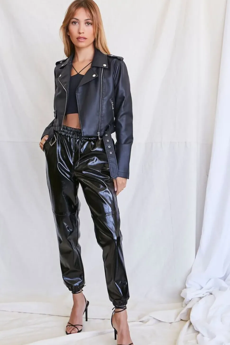 Faux Leather Cropped Moto Jacket