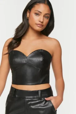 Faux Leather Cropped Tube Top