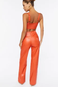 Faux Leather Crop Top & Pants Set