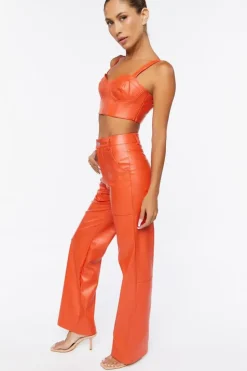 Faux Leather Crop Top & Pants Set