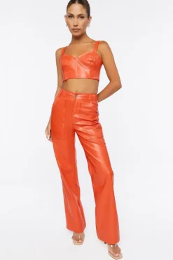 Faux Leather Crop Top & Pants Set
